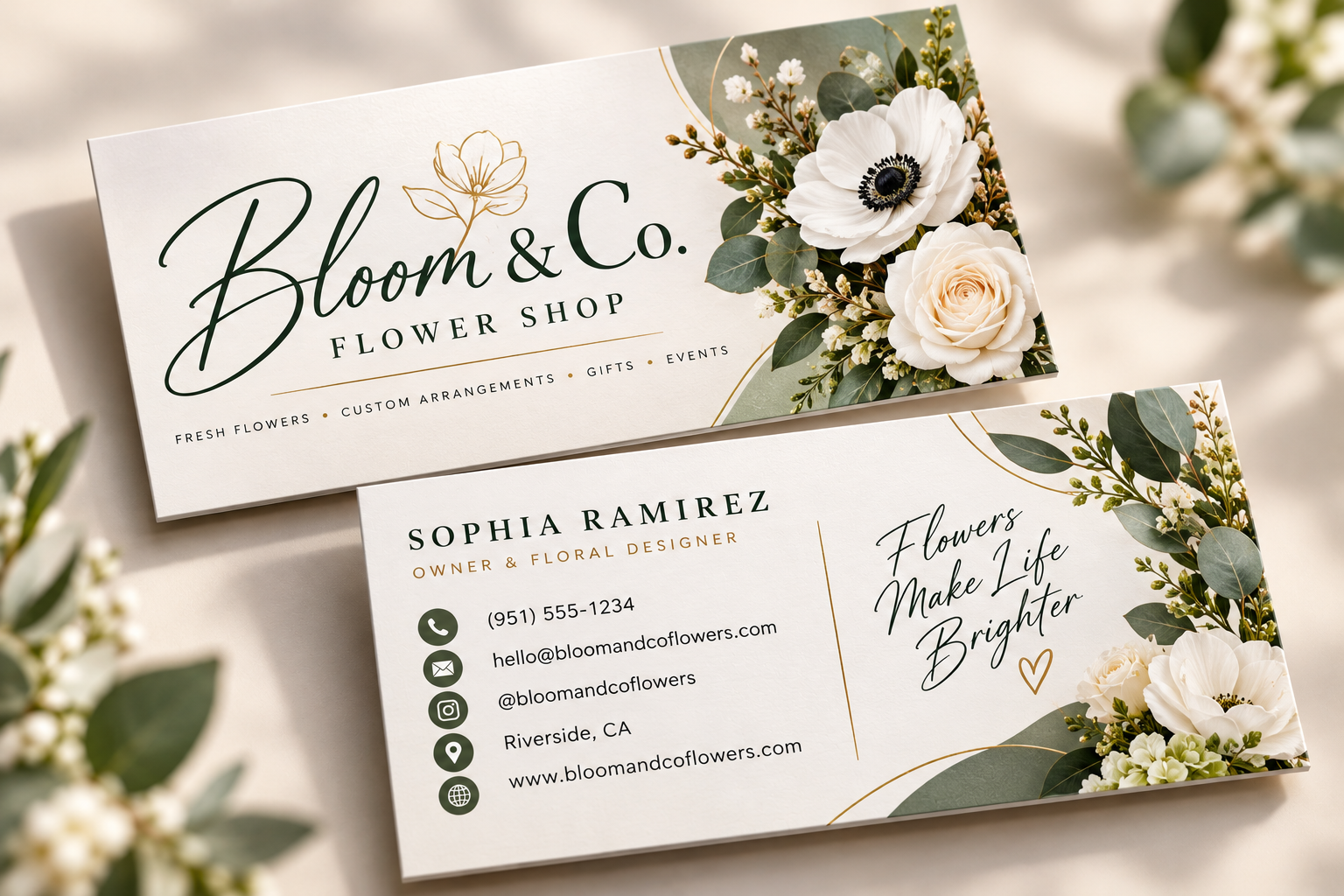Bloom & Co. flower shop business card design sample