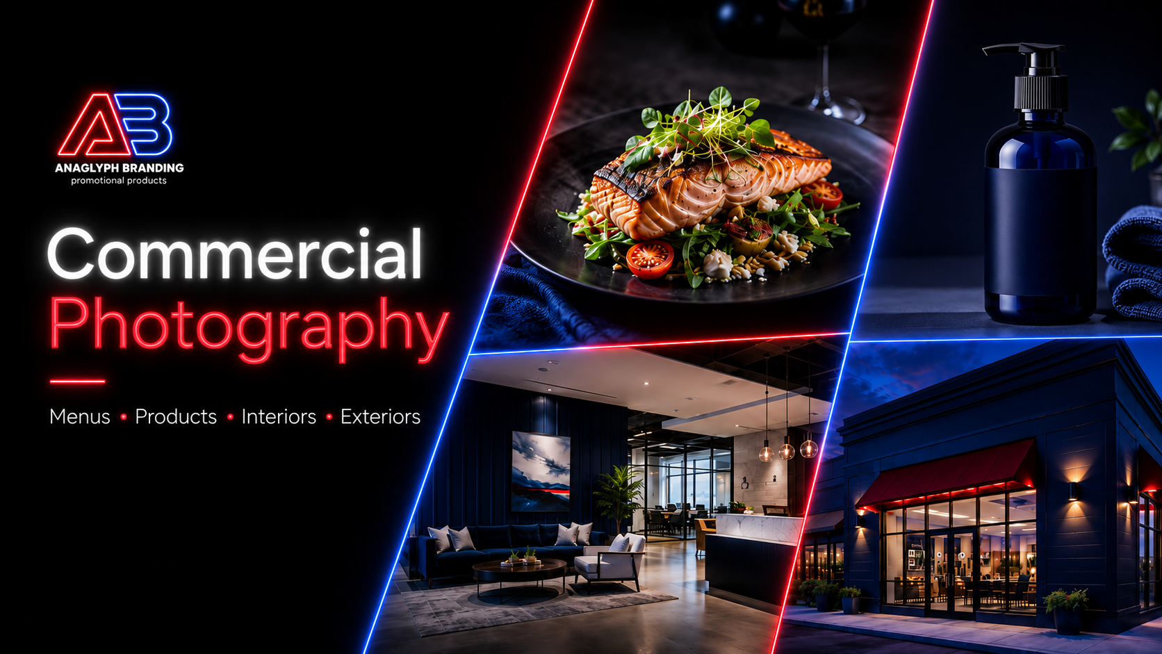 Commercial photography examples: menu, products, interiors, and exteriors