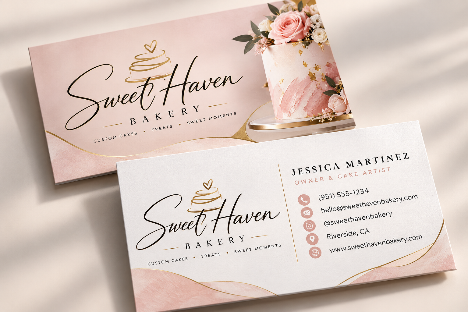 Sweet Haven Bakery business card design sample