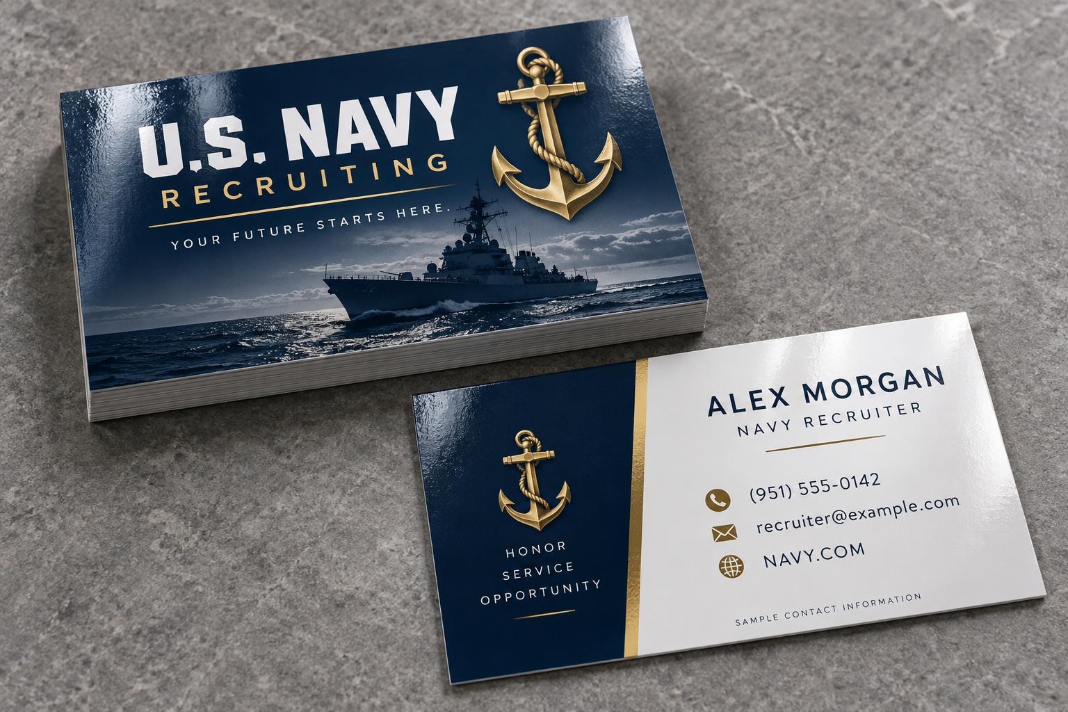Navy recruiting business card design sample